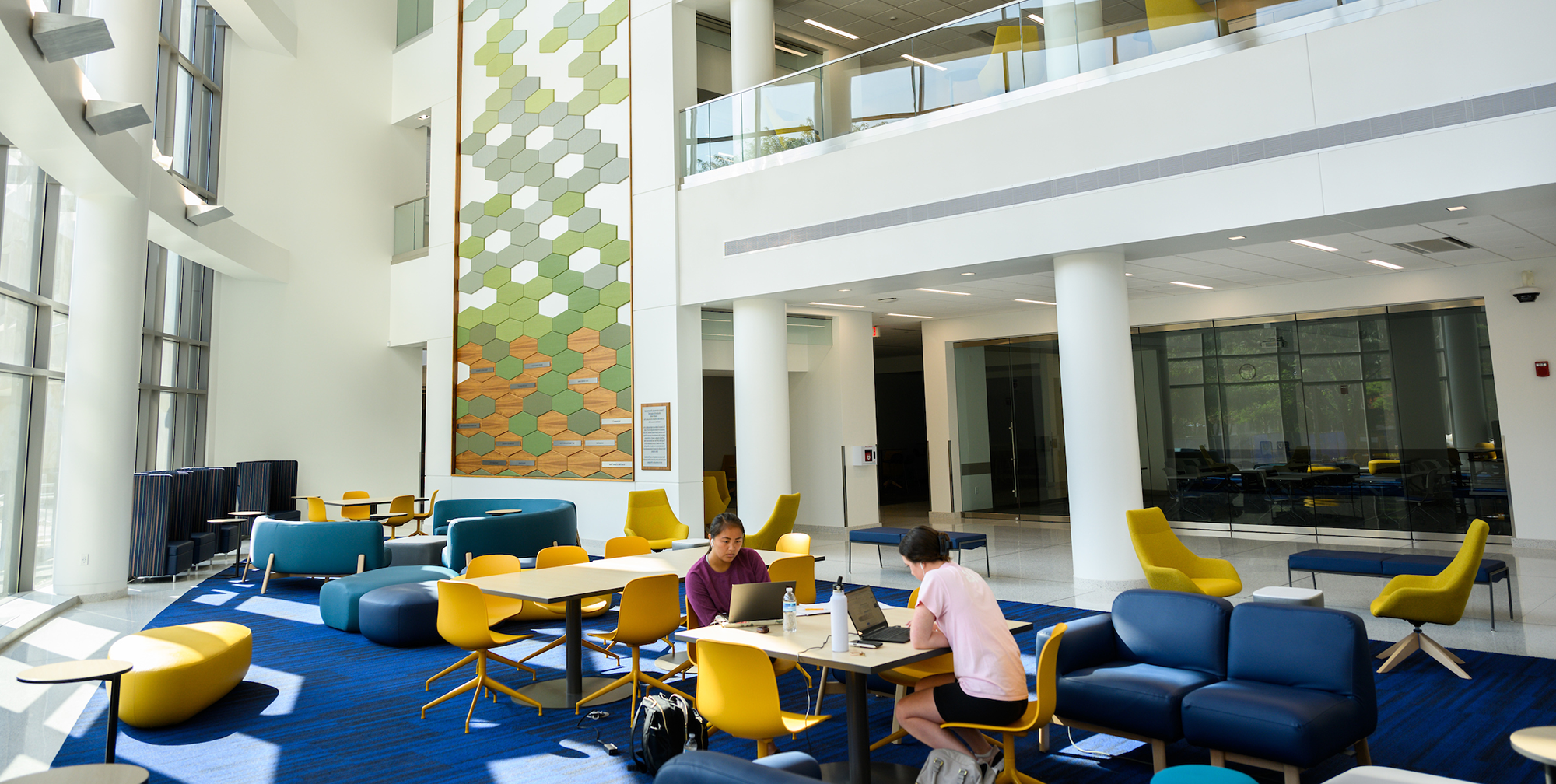 brightly colored lobby of sciences complex